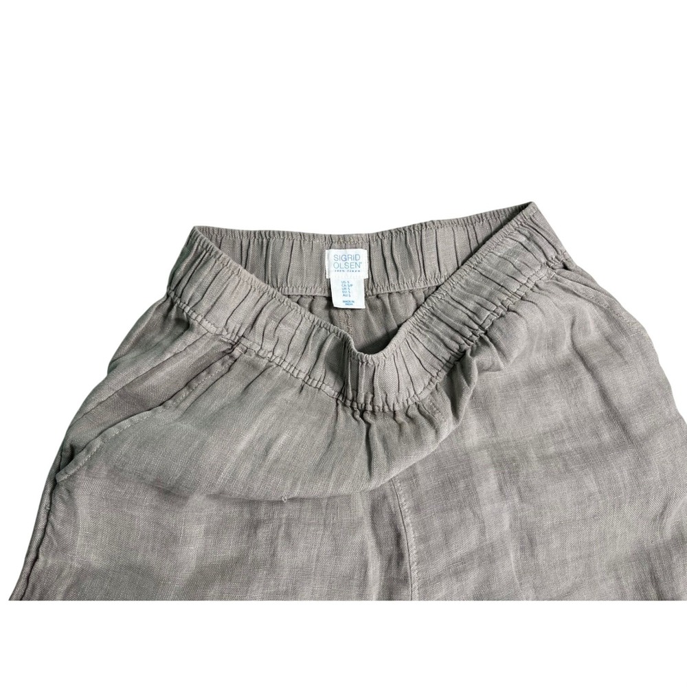 Sigrid Olsen Small 100% Linen Pull On Crop Pants Beige Elastic Waist - Picture 3 of 3